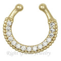 16G Colorful Rhinestone Gold Plated Clip On Fake Piercing Septum